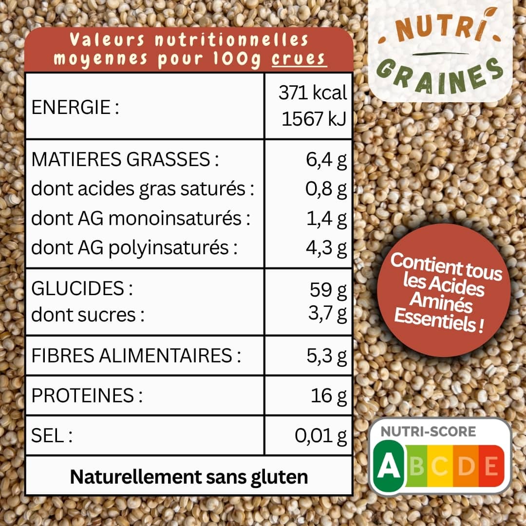 Valeurs nutritionnelles quinoa dodu origine France nutri-graines