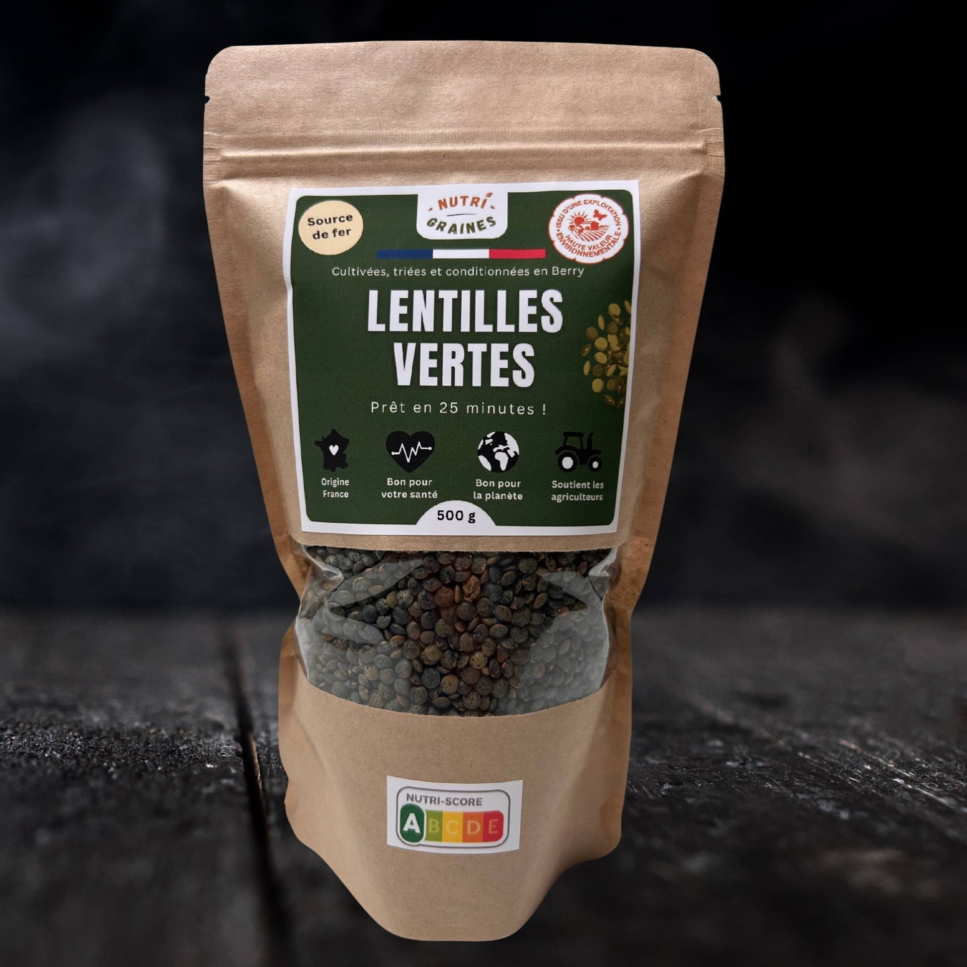 lentilles vertes HVE origine France 500g